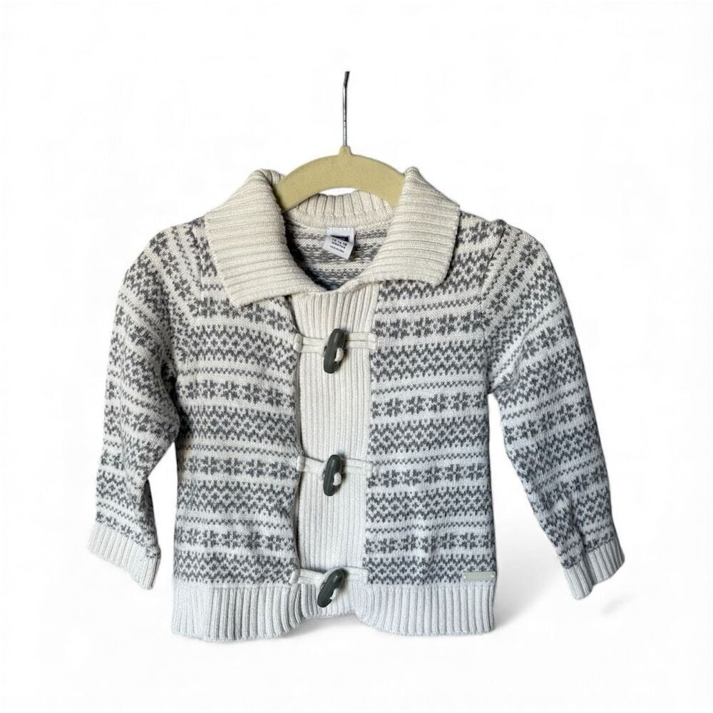 Janie & Jack Gray and White Fair Isle Toggle Cardigan Winter Holiday size 12-18m